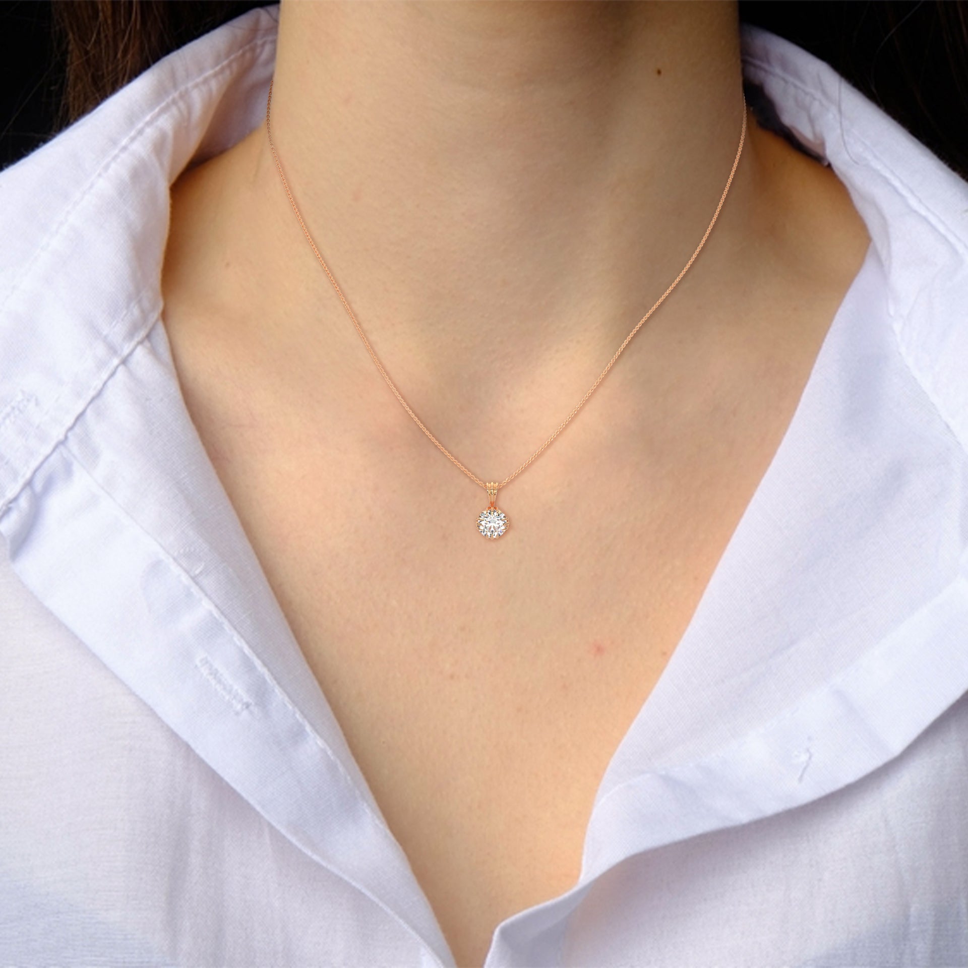 Round-Cut Diamond Pendant Necklace 2ctw E-VS1 | 14K Gold | 16-18 inch Chain